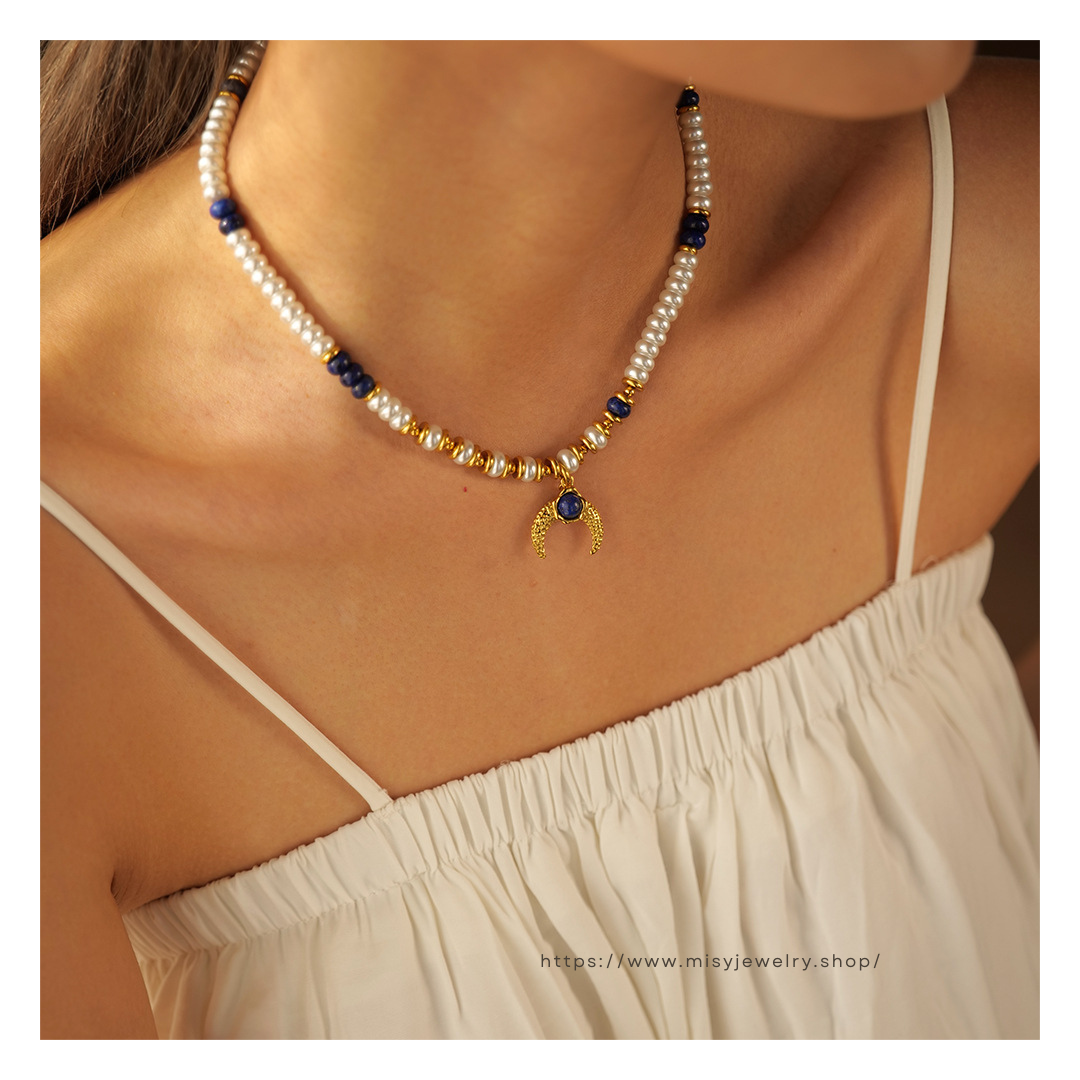 316L Moon Beads Necklace 詳細画像1|Misy Jewelry