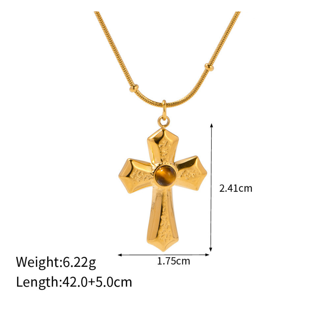 316L Tiger Eye Cross Necklace 詳細画像4|Misy Jewelry