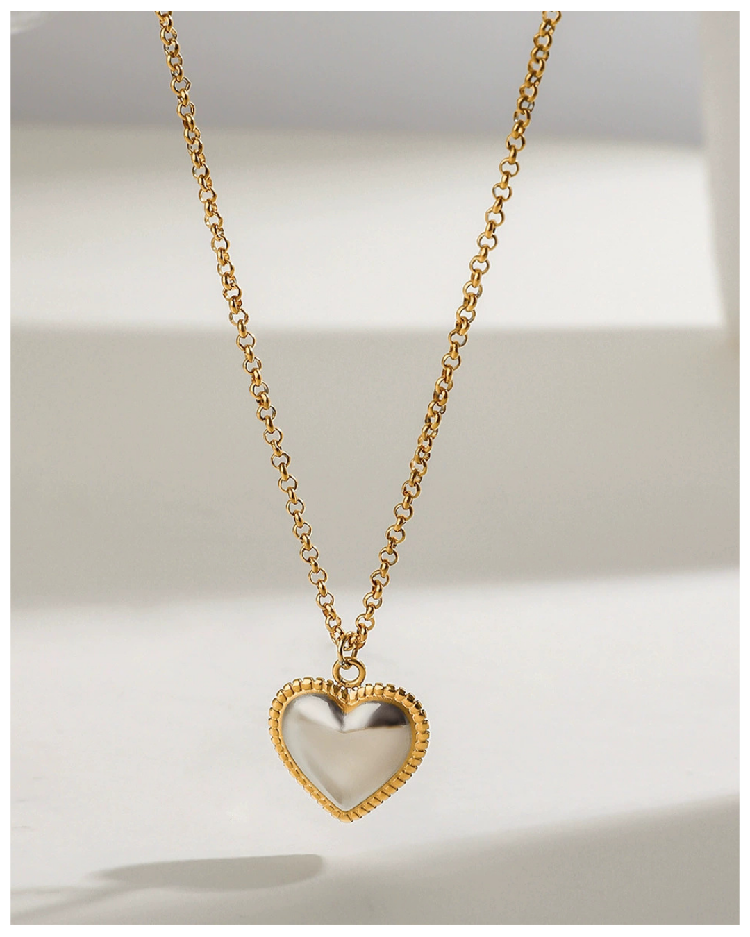 316L Bi-color Frame Heart Necklace 詳細画像5|Misy Jewelry
