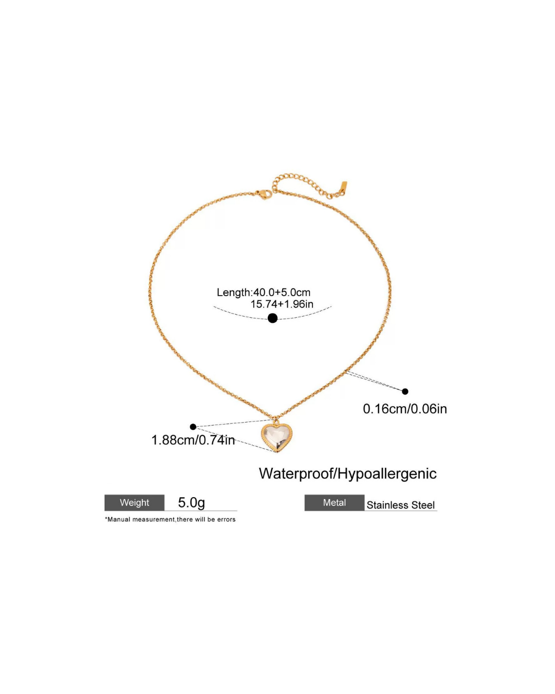 316L Bi-color Frame Heart Necklace 詳細画像3|Misy Jewelry