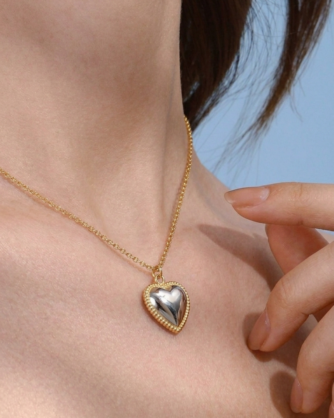 316L Bi-color Frame Heart Necklace — ディテール | ネックレス | サージカルステンレス316L | Misy Jewelry