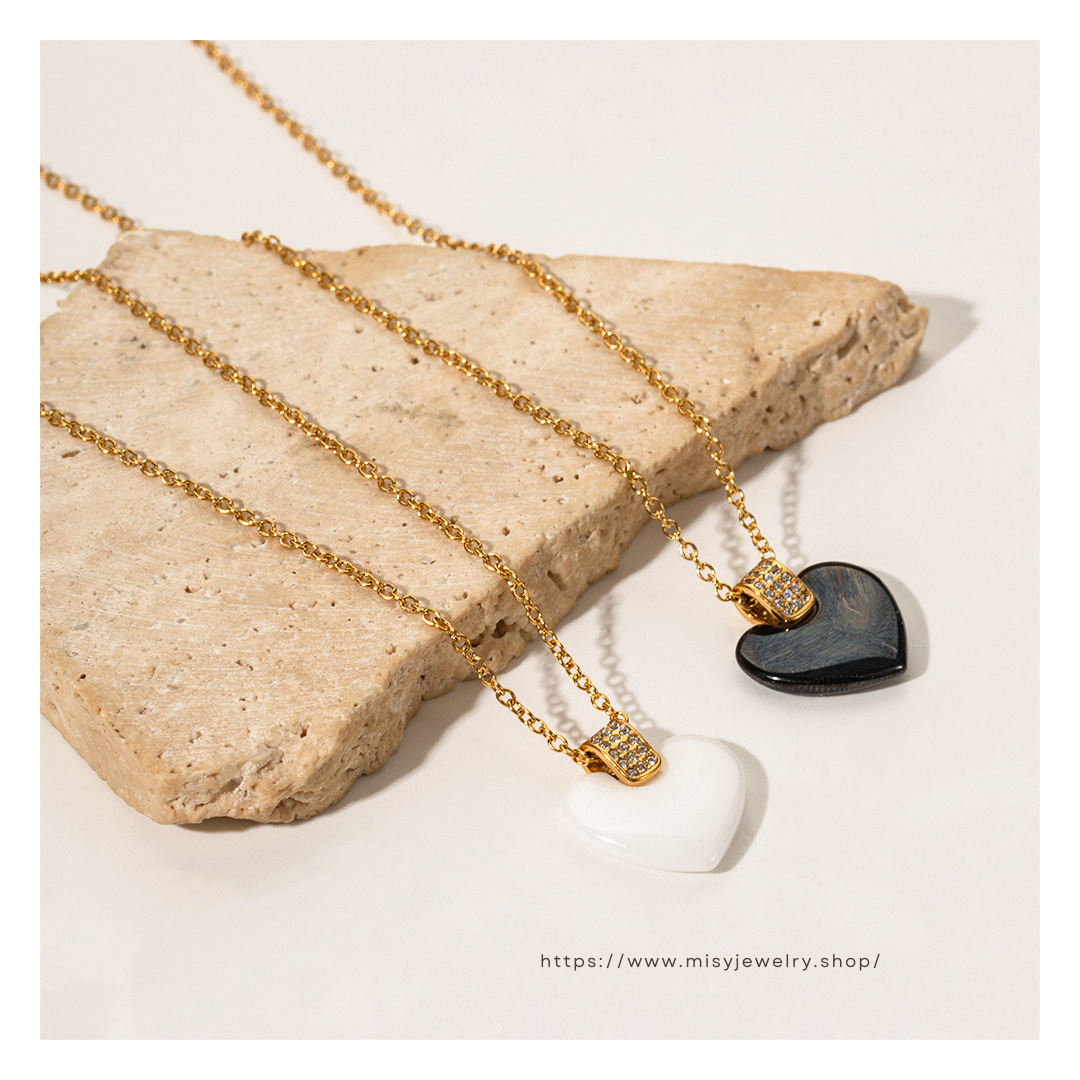 316L Heart Necklace Black or White - ネックレス|Misy Jewelry