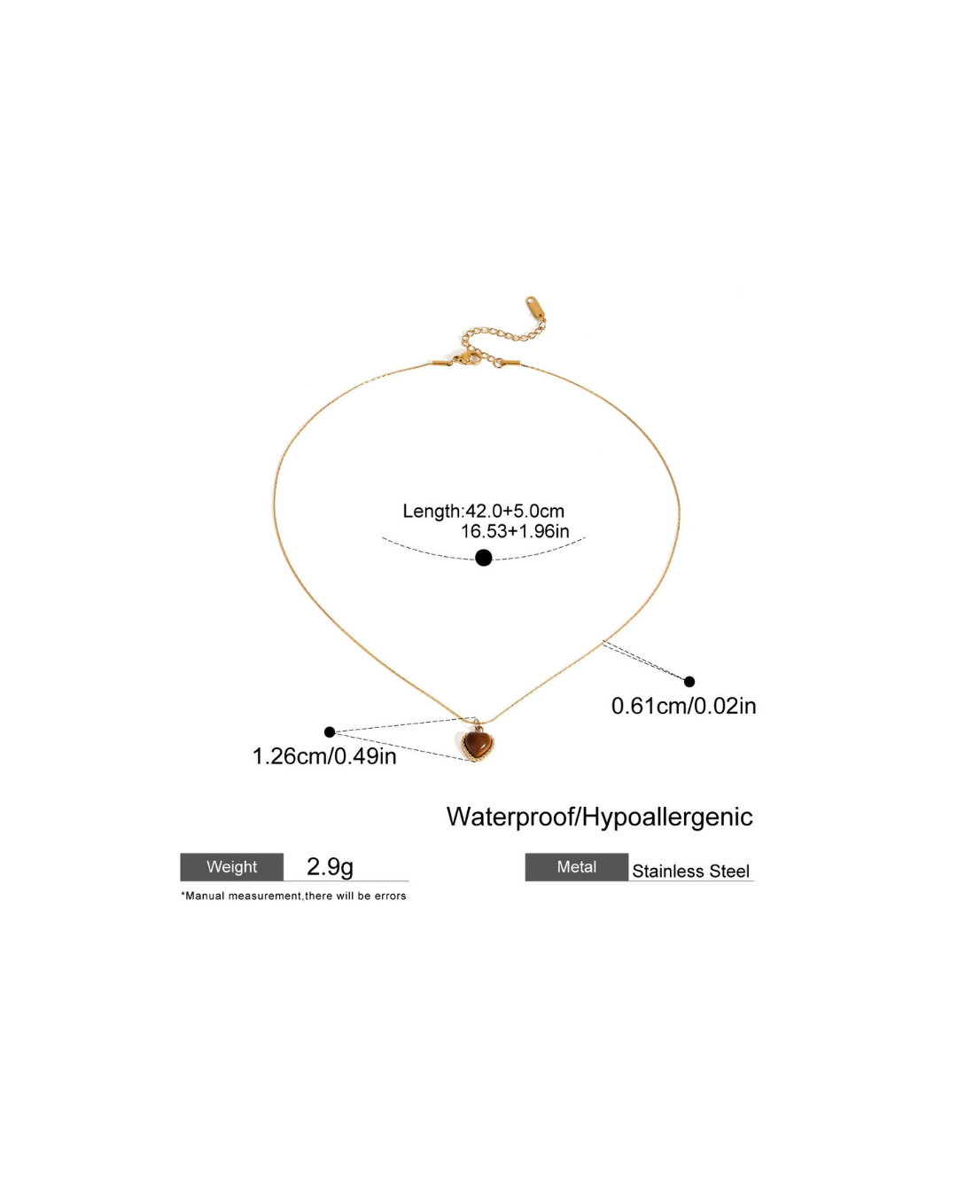 316L Tiger Eye Heart Necklace — ディテール | ネックレス | サージカルステンレス316L | Misy Jewelry
