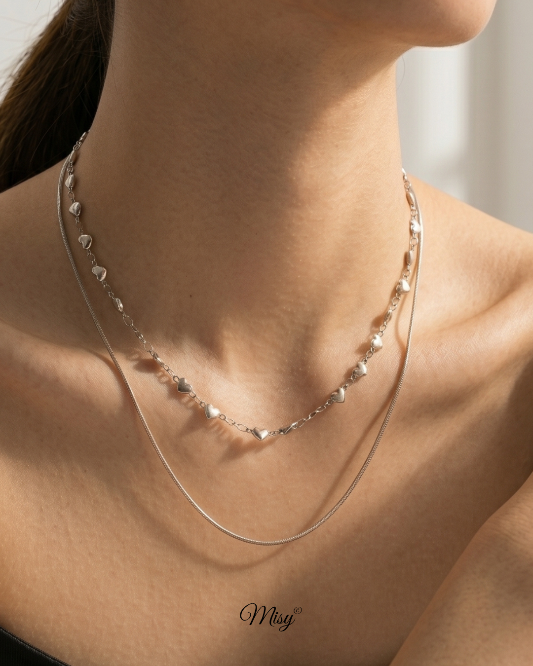 Double Heart Snake Necklace|金属アレルギー対応 316Lサージカルステンレスジュエリー Misy(画像6)