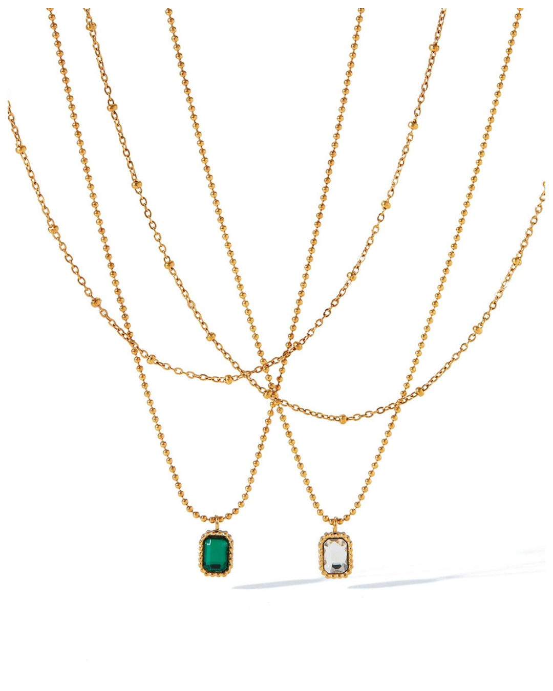 316L Dual Layer Zirconia Necklace Green Or White — 着用イメージ | ネックレス | サージカルステンレス316L | Misy Jewelry