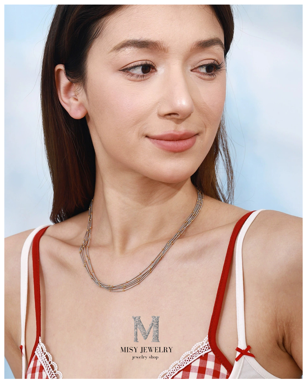 316L Multi-Layer Beaded Necklace - Silver x Gold 詳細画像6|Misy Jewelry