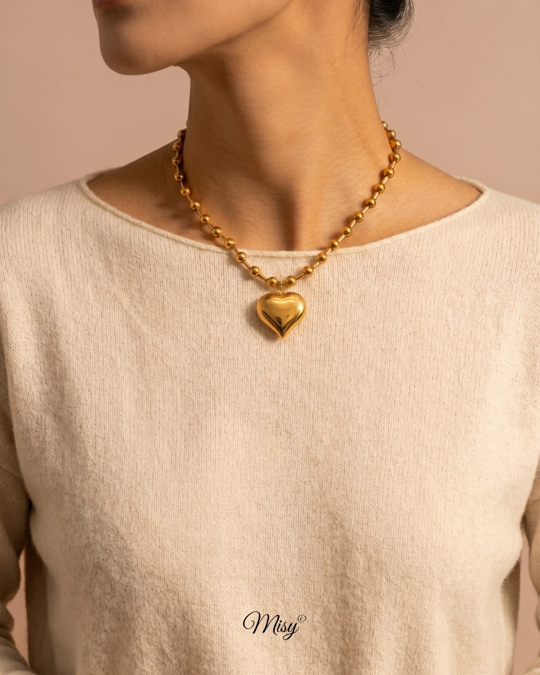 316L Ball Heart Necklace|金属アレルギー対応 316Lサージカルステンレスジュエリー Misy(画像6)