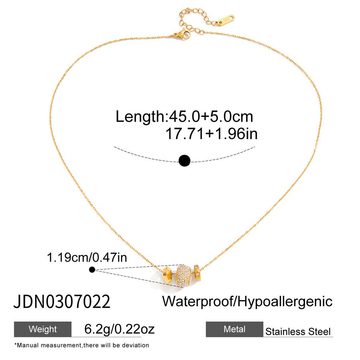 316L Crystal Bead Necklace size chart