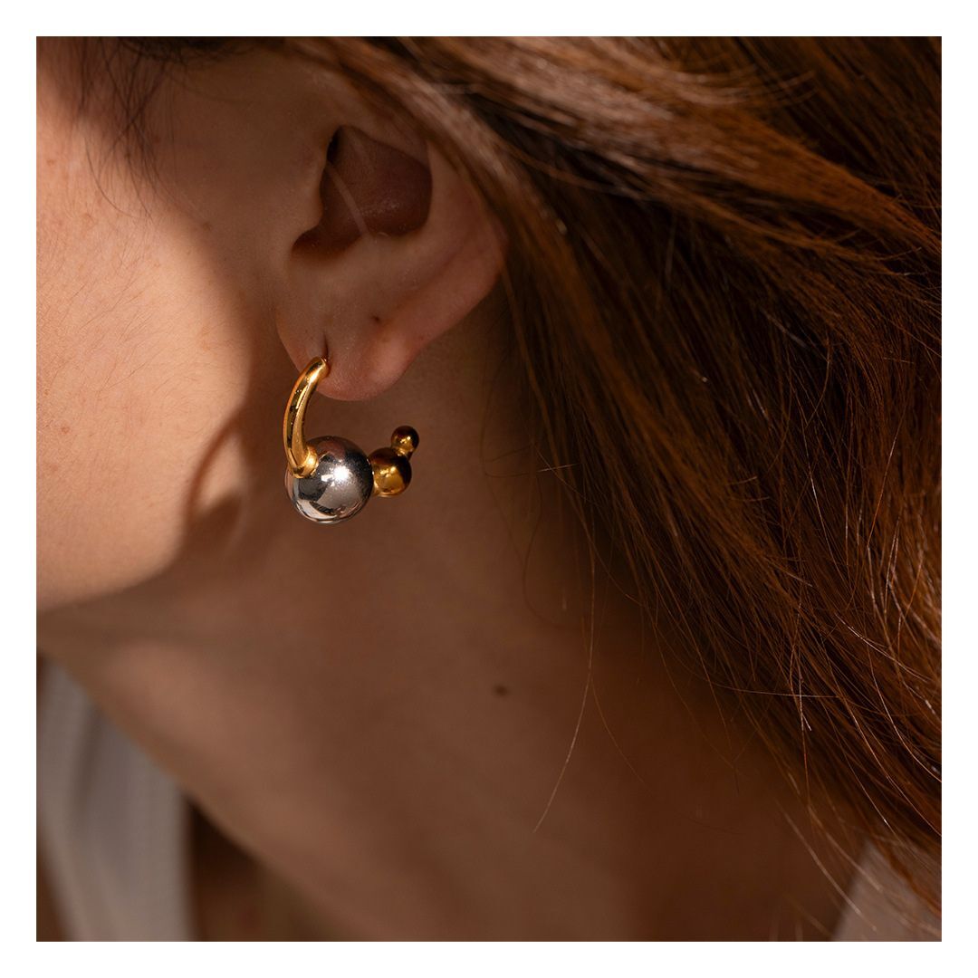 316L Elegant Bi-color Sphere Pierce - ピアス・イヤリング|Misy Jewelry