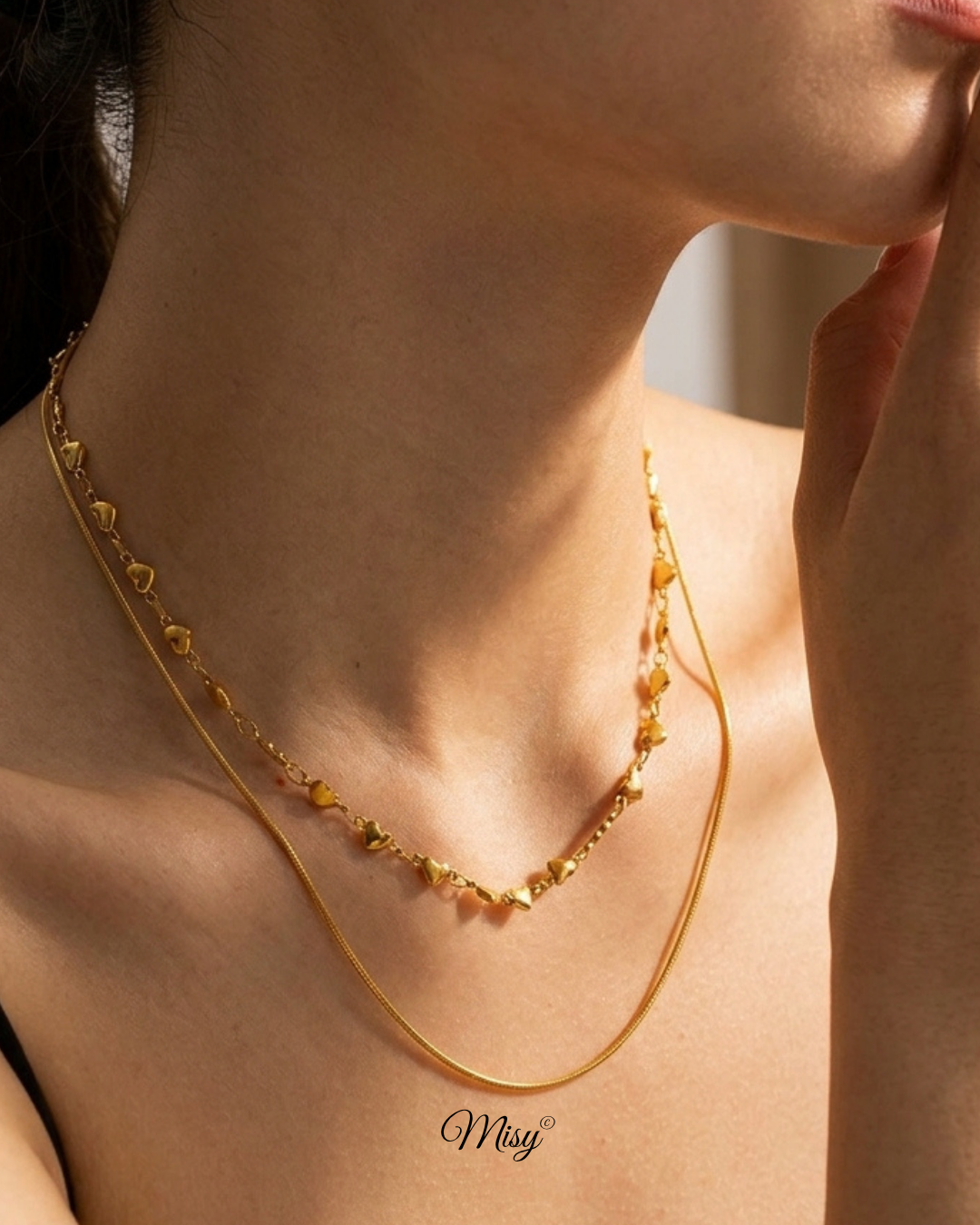 Double Heart Snake Necklace|金属アレルギー対応 316Lサージカルステンレスジュエリー Misy(画像7)