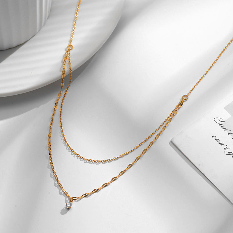 316L Petal Cubic Zirconia Double Necklace — ディテール | ネックレス | サージカルステンレス316L | Misy Jewelry