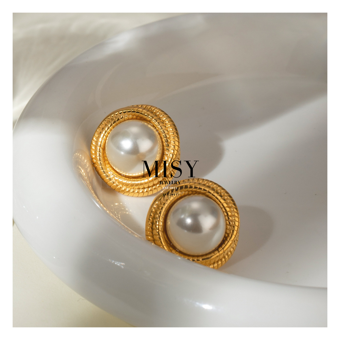 316L Elegant Circle Perl Pierce 詳細画像5|Misy Jewelry