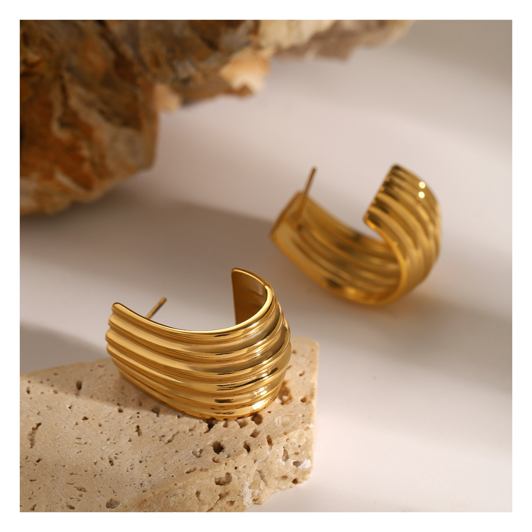 316L Layered Wave Hoops 詳細画像1|Misy Jewelry