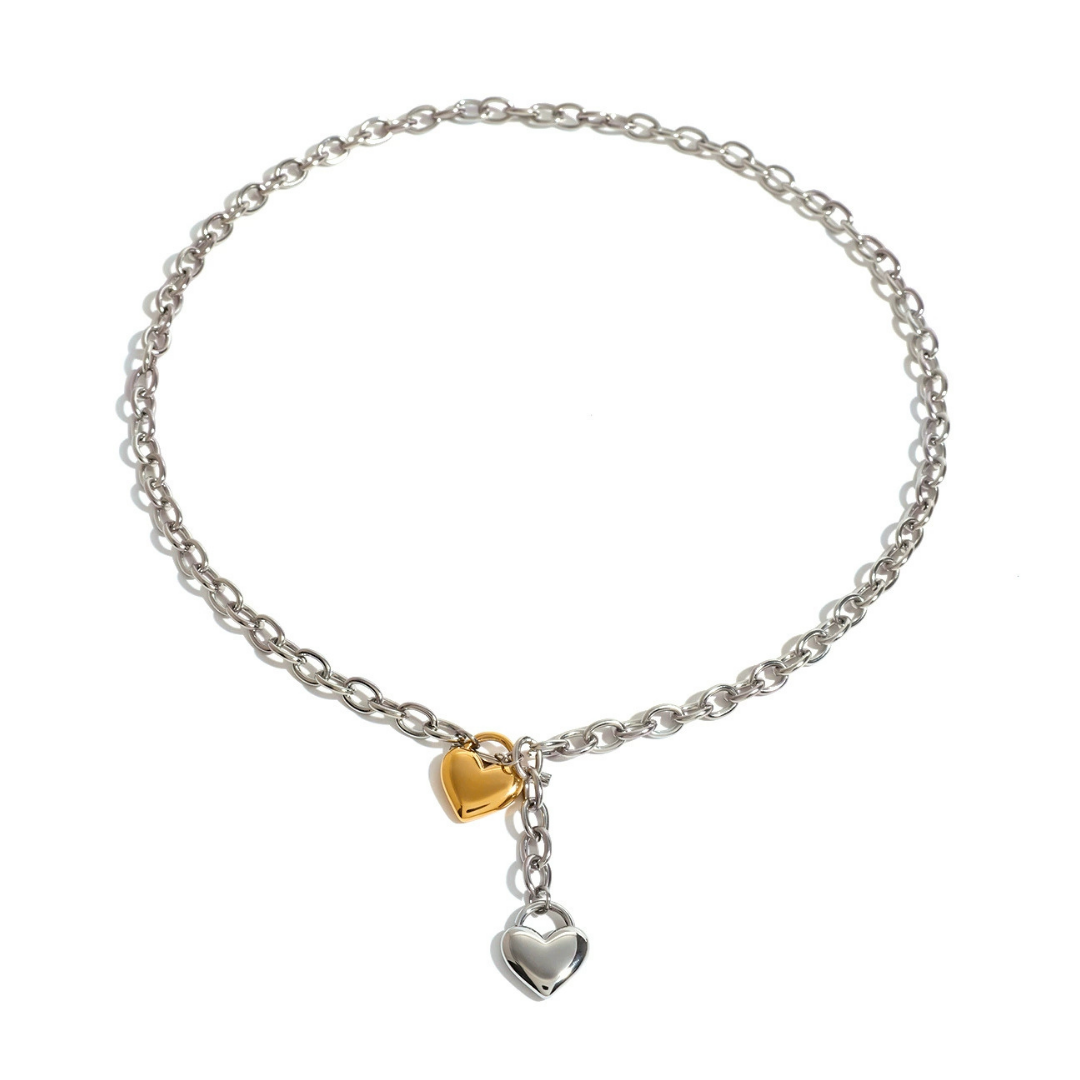 316L Bi-color Heart Charm Chain Necklace 詳細画像4|Misy Jewelry