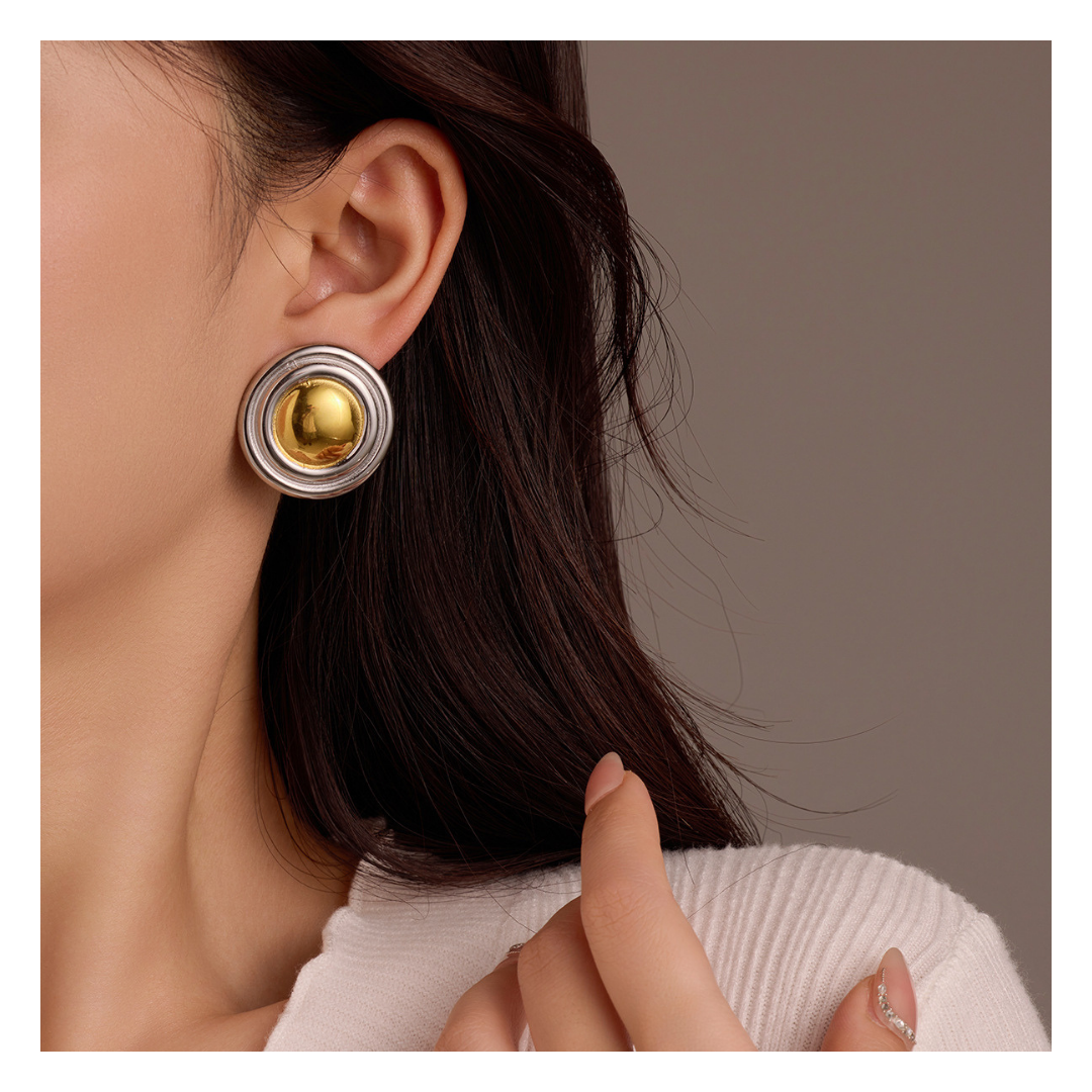 316L Halo Bi-Color Stud Earrings - リング|Misy Jewelry