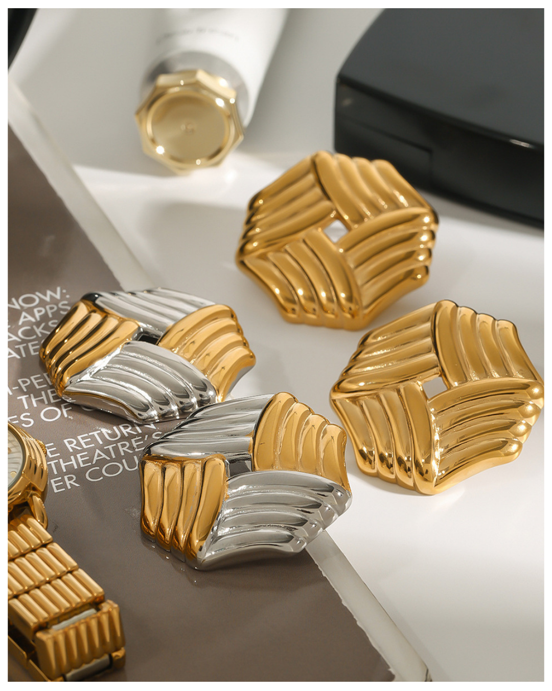 316L Hex Wave Sculpture Pierce 詳細画像2|Misy Jewelry