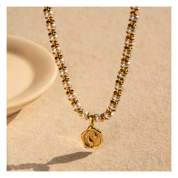 316L Gold Coin Perl Necklace