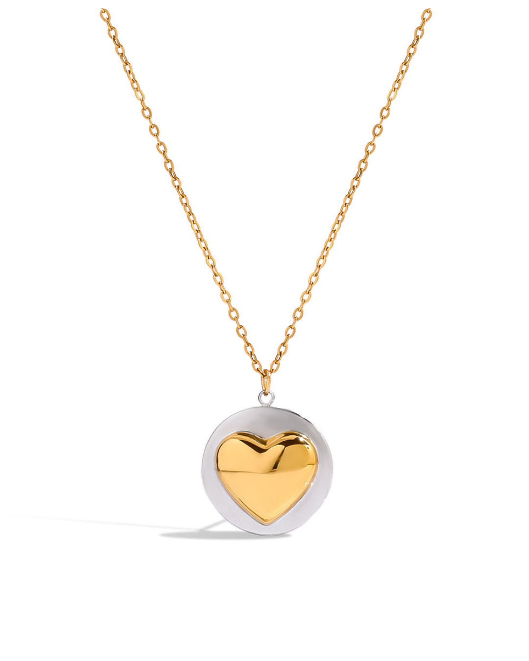 316L Two-Tone Heart Pendant Necklace — 着用イメージ | ネックレス | サージカルステンレス316L | Misy Jewelry