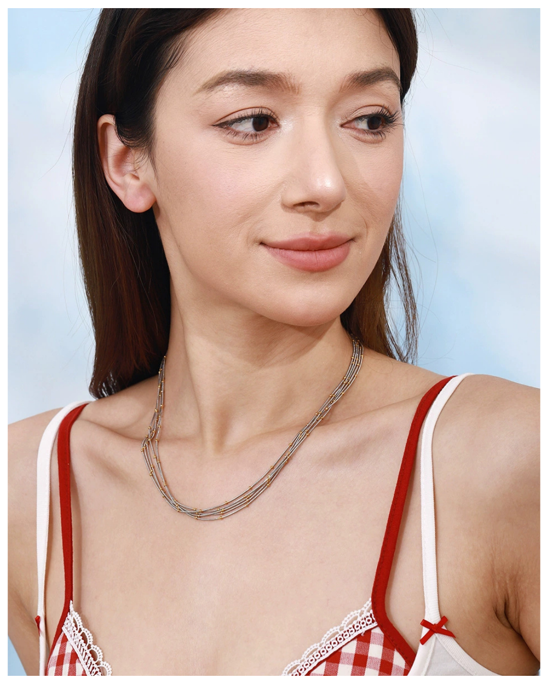 316L Multi-Layer Beaded Necklace - Silver x Gold 詳細画像5|Misy Jewelry