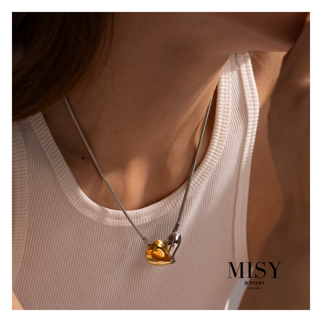 316L Bi-Color Heart Necklace - ネックレス|Misy Jewelry