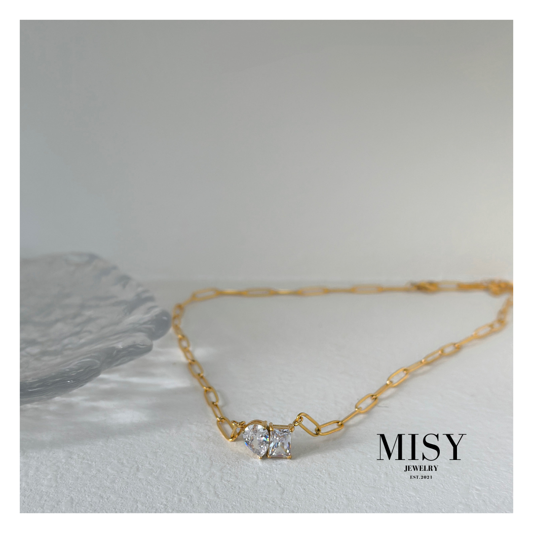 316L Double Zirconia Chain Necklace — ディテール | ネックレス | サージカルステンレス316L | Misy Jewelry