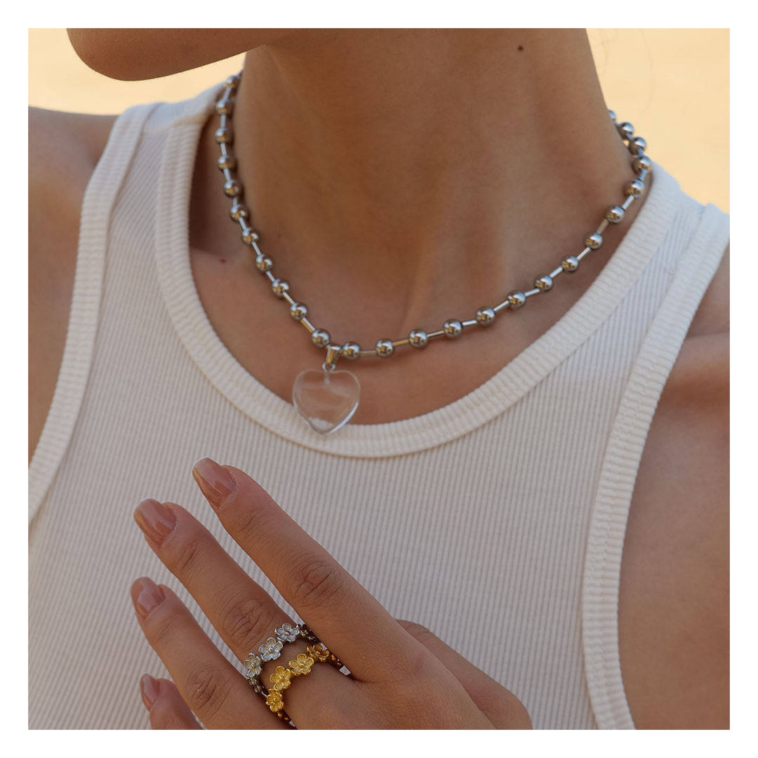 316L Ball Clear Heart Necklace 詳細画像2|Misy Jewelry