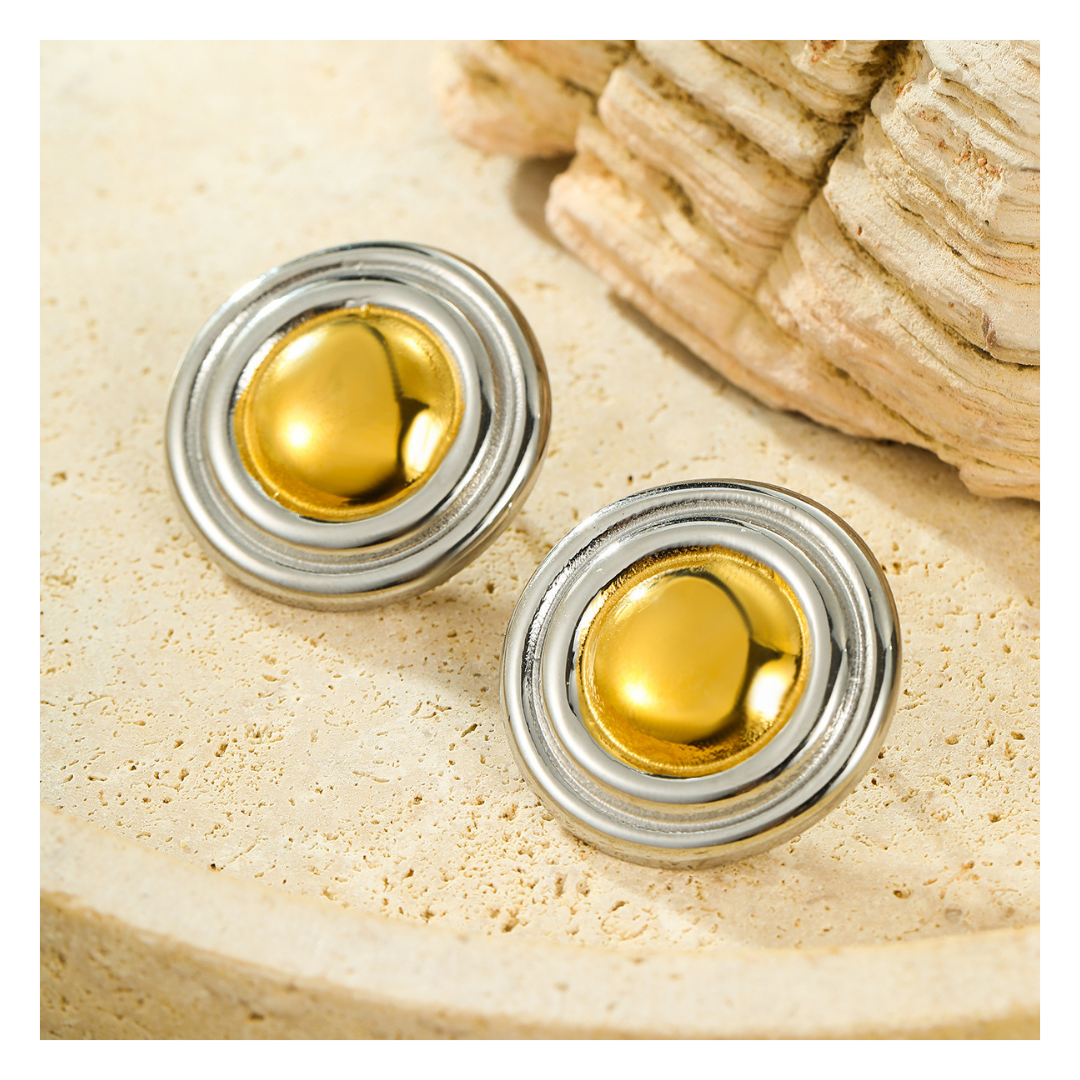 316L Halo Bi-Color Stud Earrings 詳細画像4|Misy Jewelry