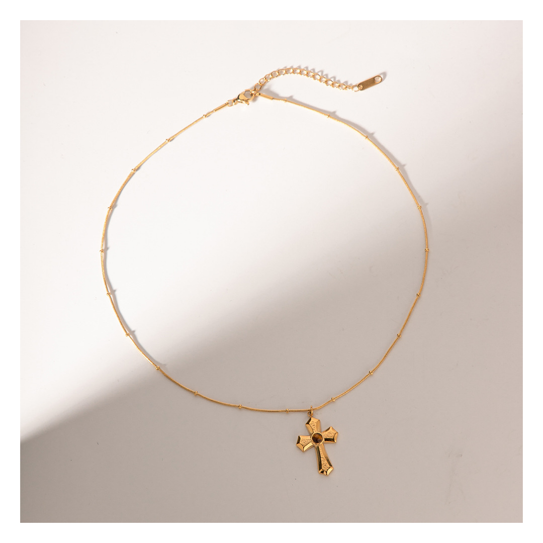 316L Tiger Eye Cross Necklace 詳細画像2|Misy Jewelry