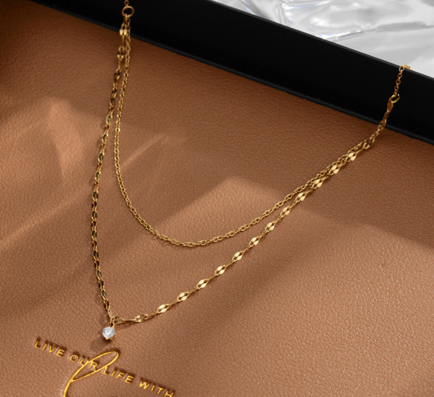 316L Petal Cubic Zirconia Double Necklace — ディテール | ネックレス | サージカルステンレス316L | Misy Jewelry