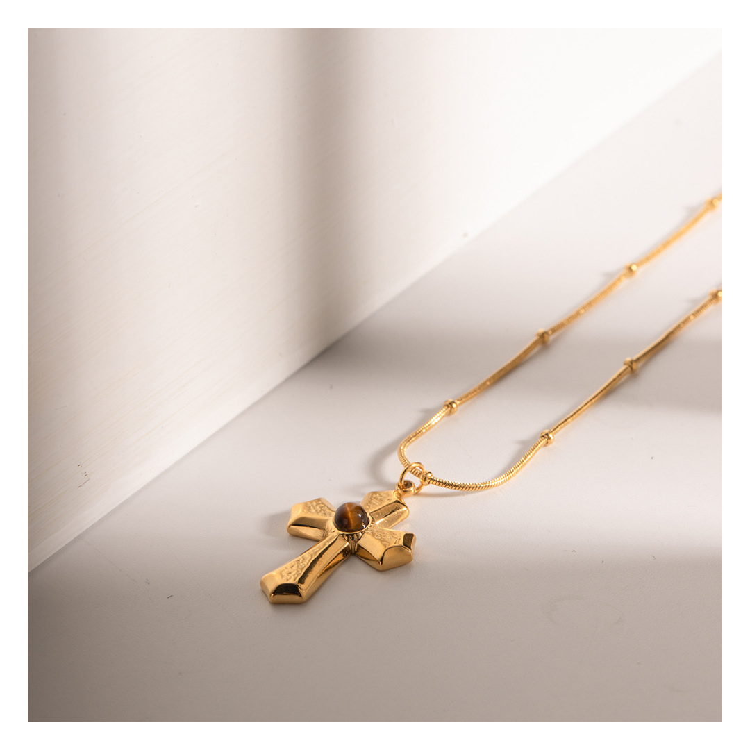 316L Tiger Eye Cross Necklace 詳細画像6|Misy Jewelry