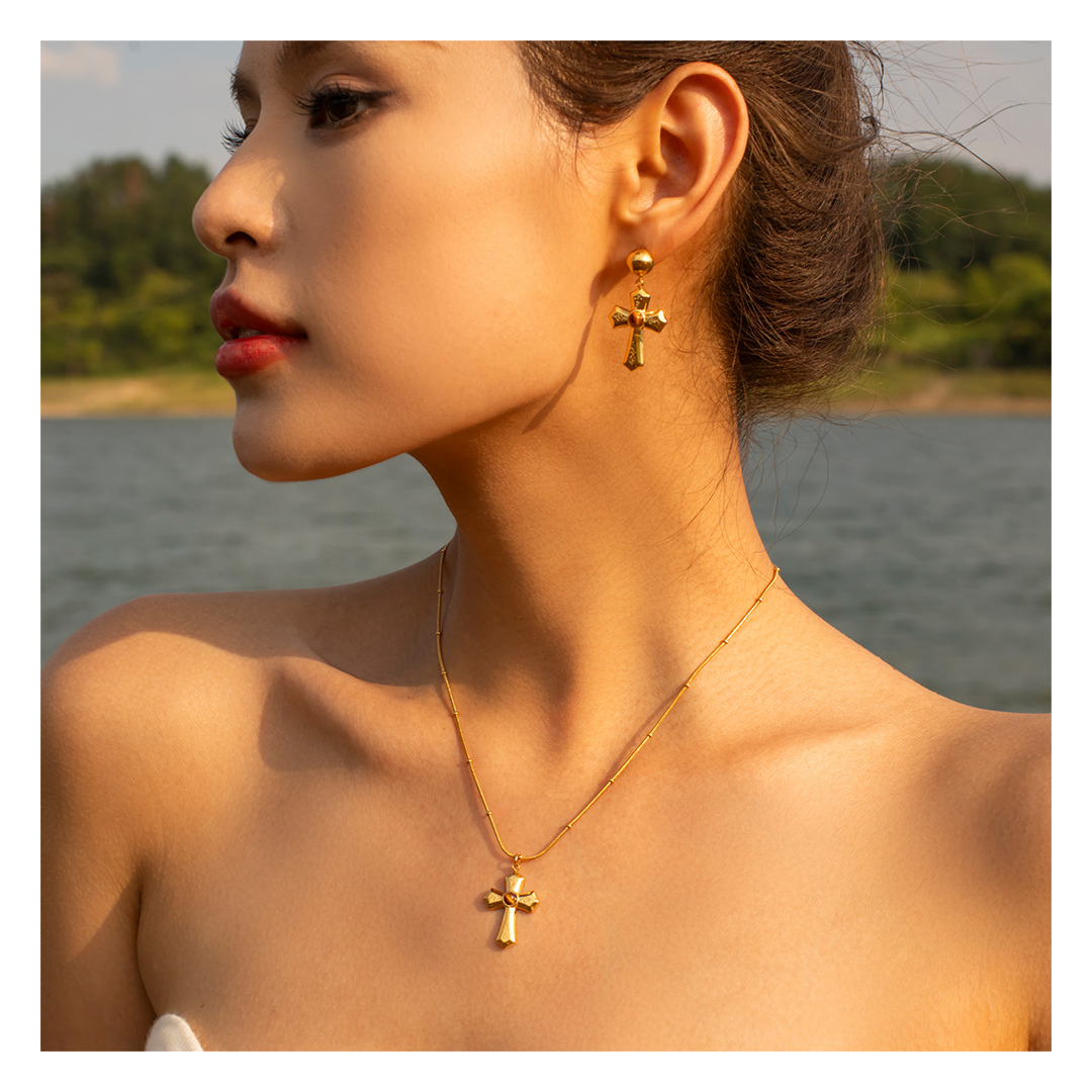 316L Tiger Eye Cross Necklace 詳細画像8|Misy Jewelry