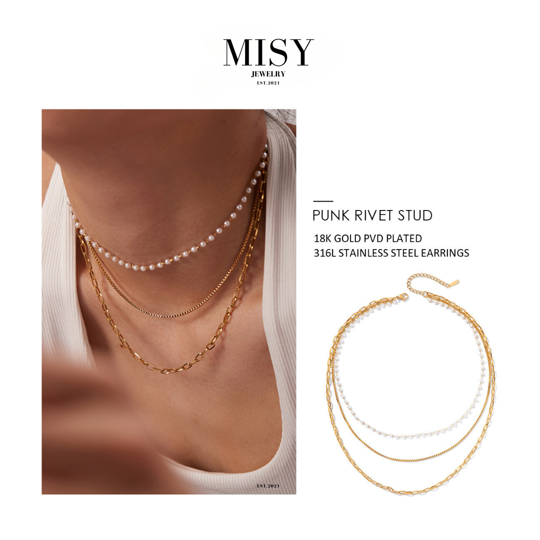 3連 Dot Perl Chain Necklace 詳細画像7|Misy Jewelry