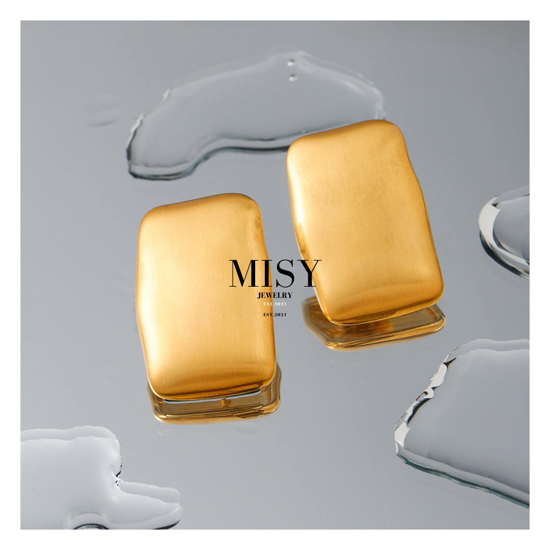 316L Elegant Smooth Matte Square Pierce 詳細画像7|Misy Jewelry
