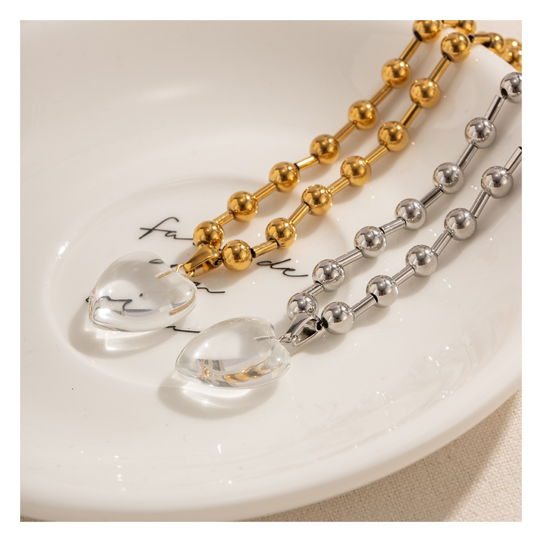 316L Ball Clear Heart Necklace 詳細画像3|Misy Jewelry
