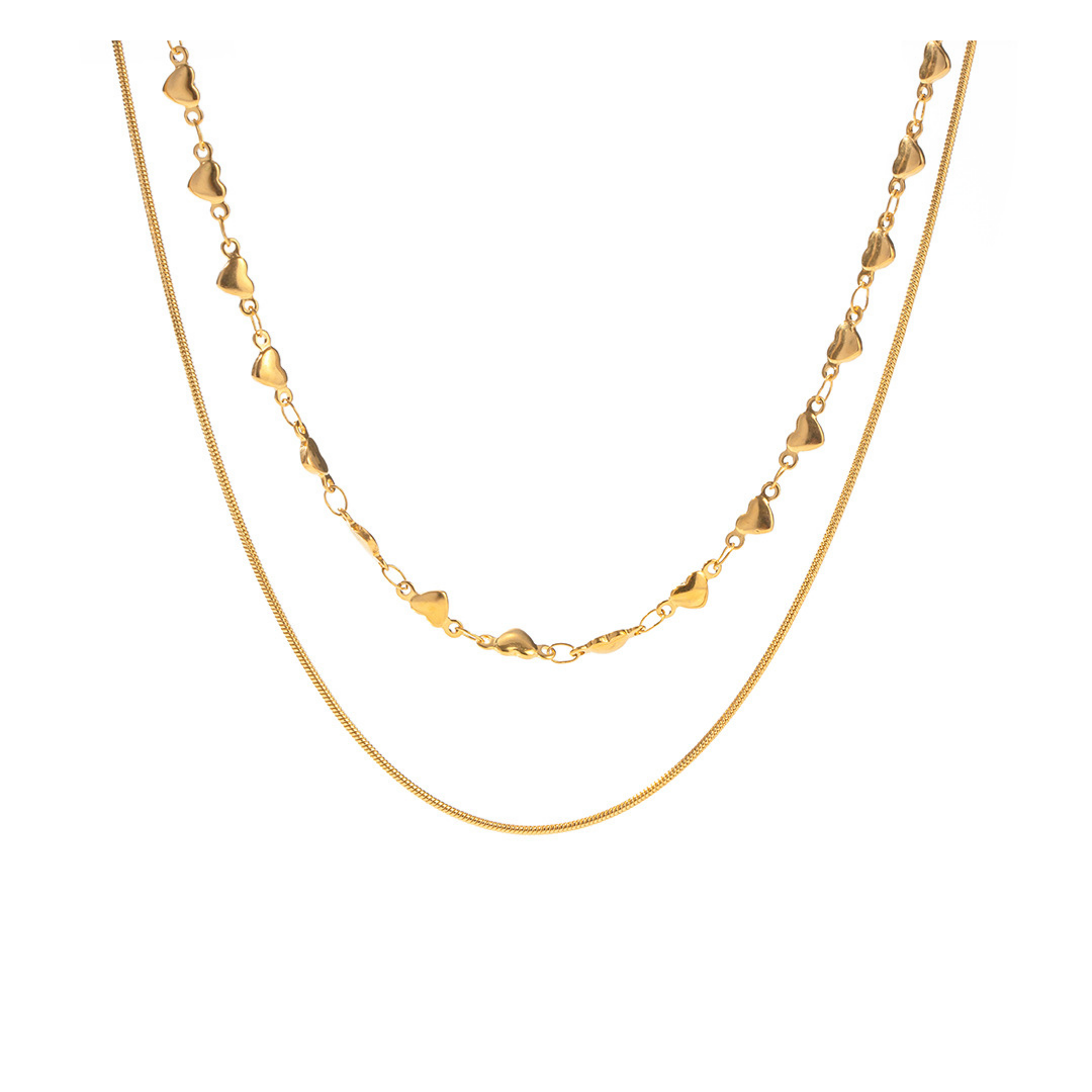 Double Heart Snake Necklace — 着用イメージ | ネックレス | サージカルステンレス316L | Misy Jewelry