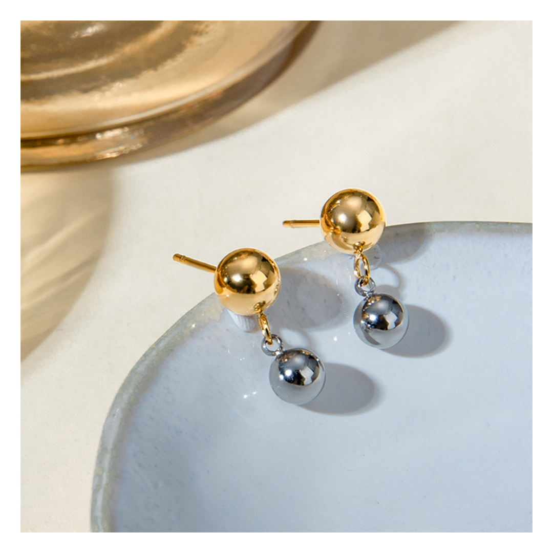 316L Elegant Bi-color Ball Pierce 詳細画像2|Misy Jewelry
