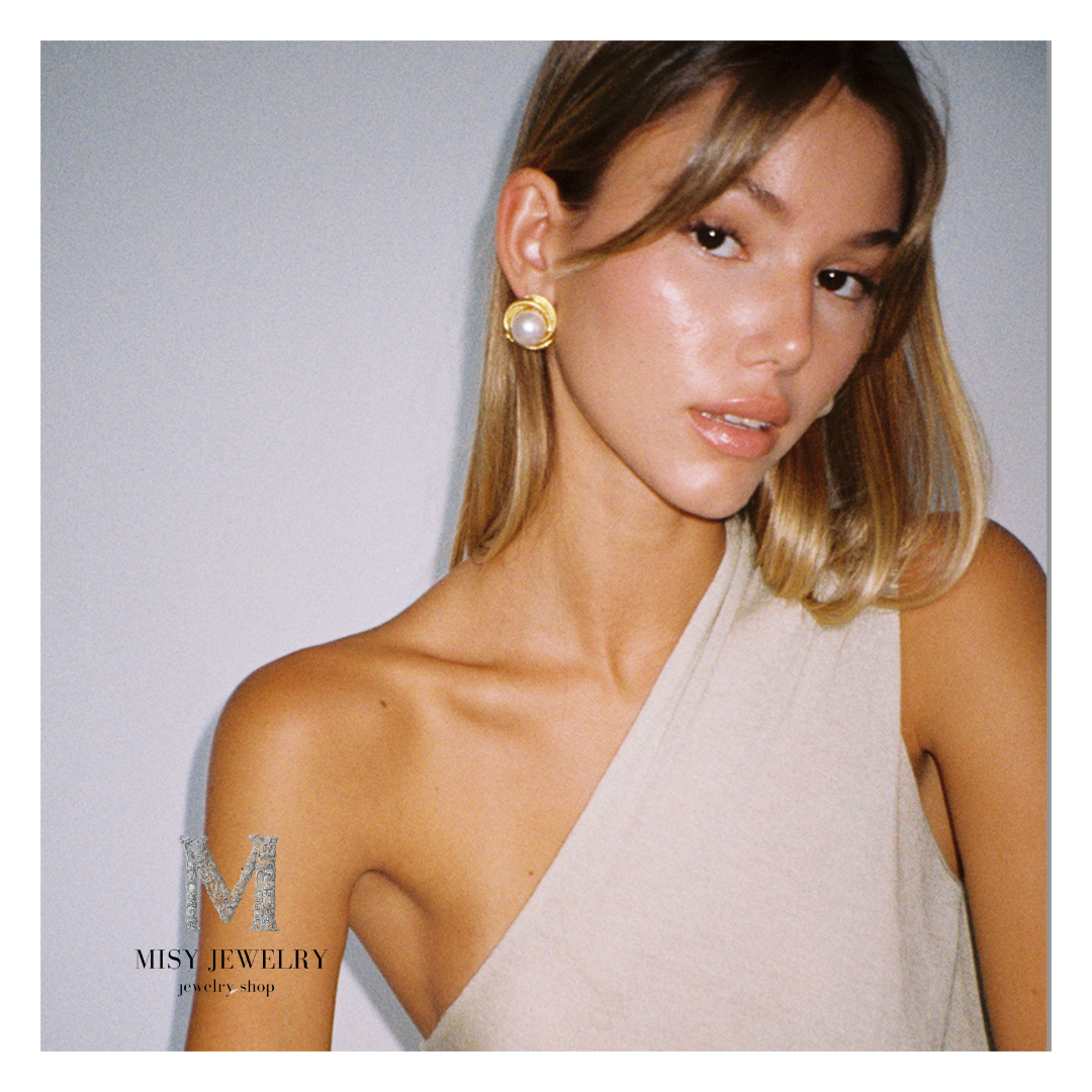 316L Elegant Circle Perl Pierce 詳細画像3|Misy Jewelry