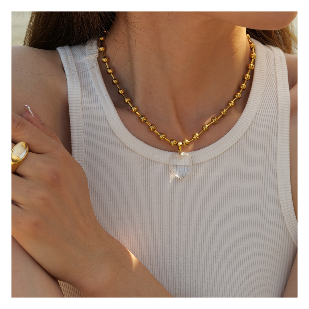 316L Ball Clear Heart Necklace - ネックレス|Misy Jewelry
