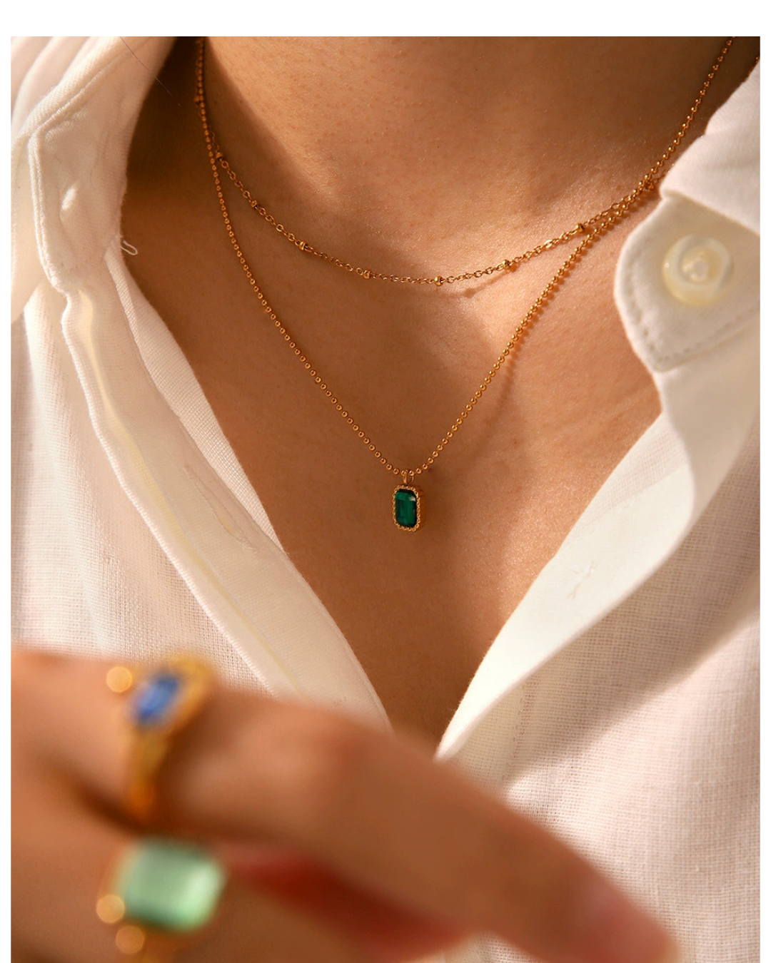 316L Dual Layer Zirconia Necklace Green Or White — ディテール | ネックレス | サージカルステンレス316L | Misy Jewelry