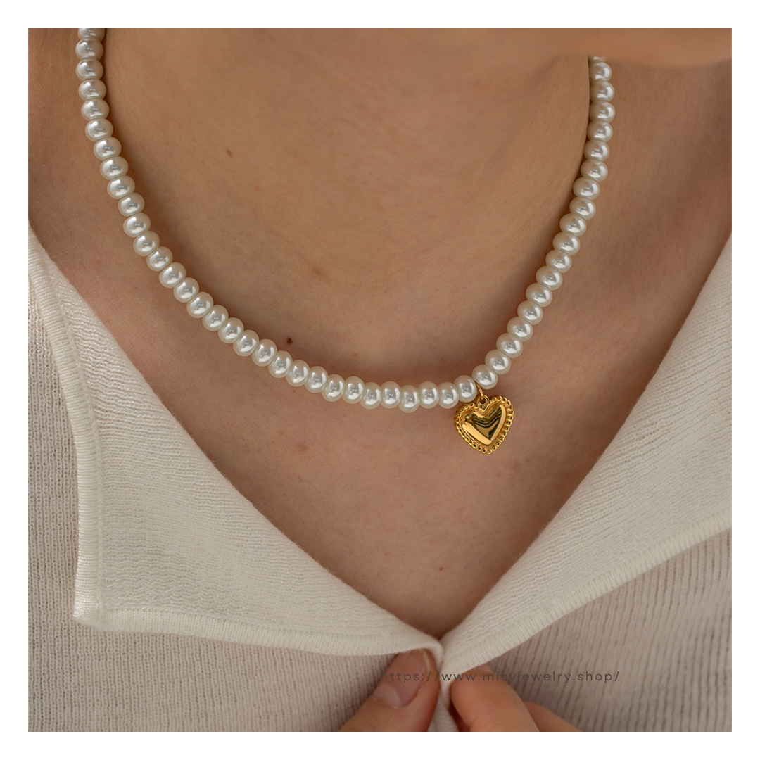 316L Heart Perl Necklace 詳細画像4|Misy Jewelry