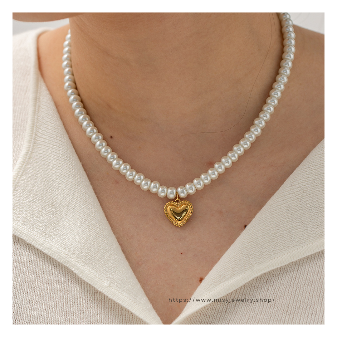 316L Heart Perl Necklace 詳細画像2|Misy Jewelry