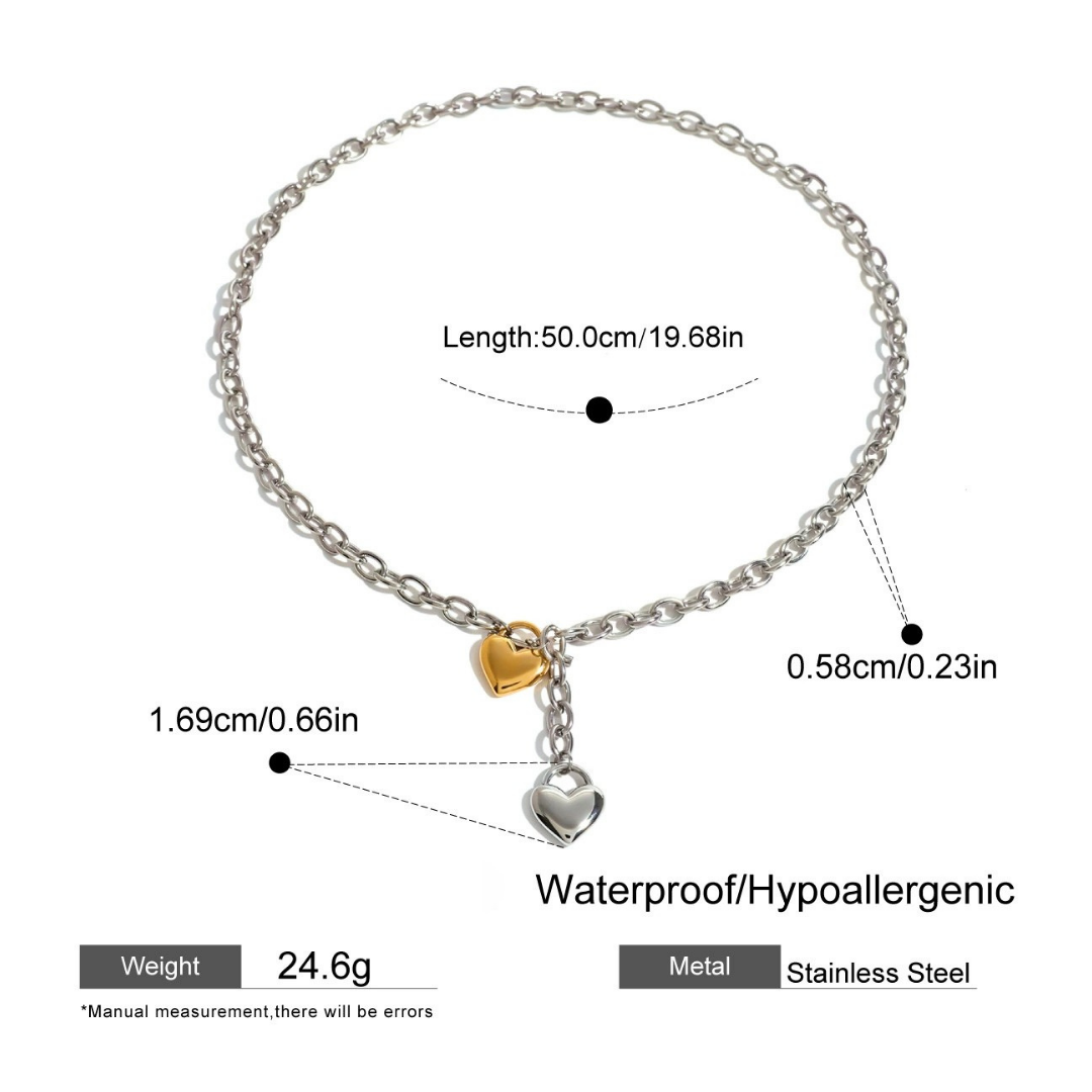 316L Bi-color Heart Charm Chain Necklace 詳細画像2|Misy Jewelry