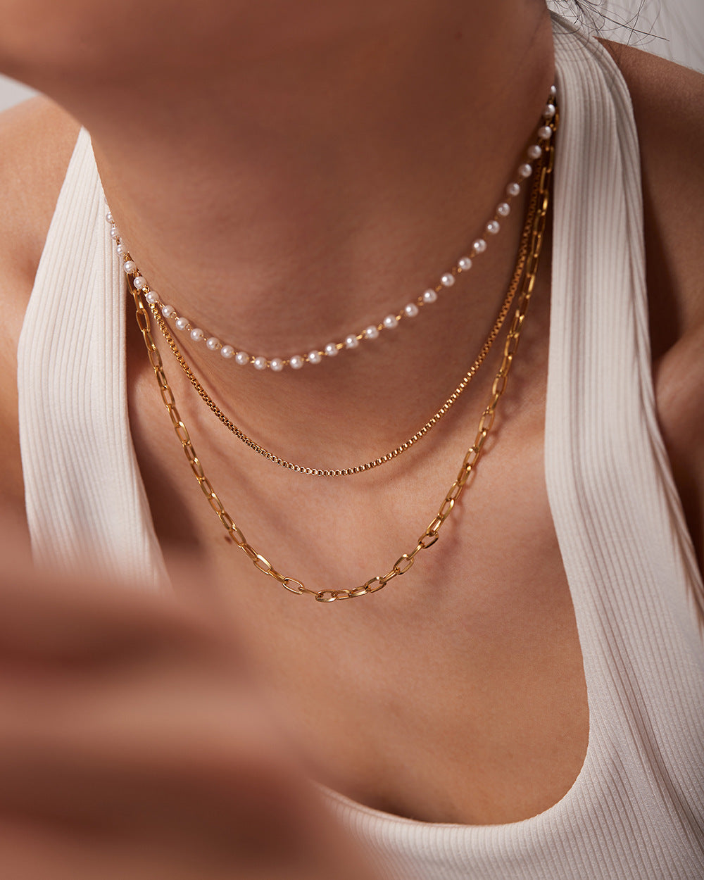 3連 Dot Perl Chain Necklace 詳細画像10|Misy Jewelry