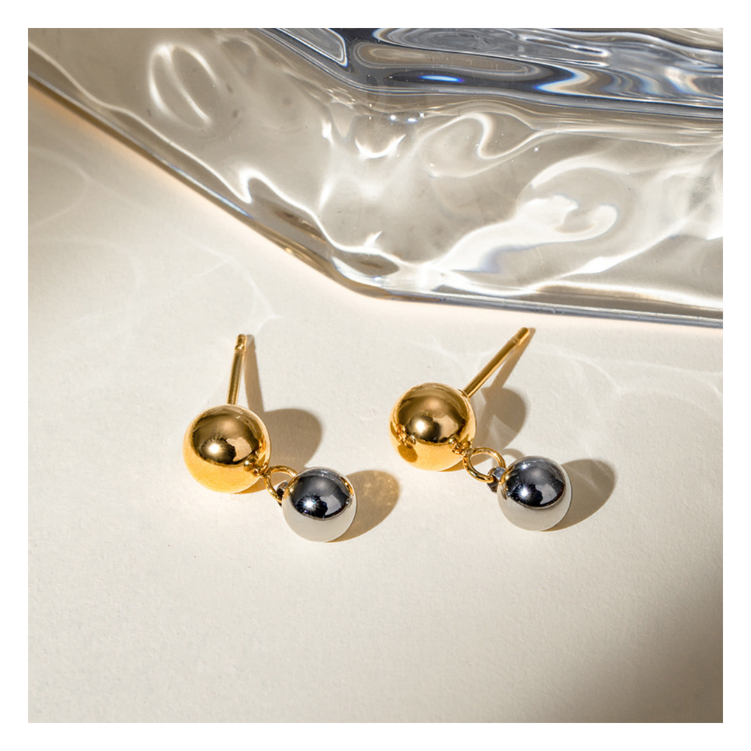 316L Elegant Bi-color Ball Pierce 詳細画像3|Misy Jewelry