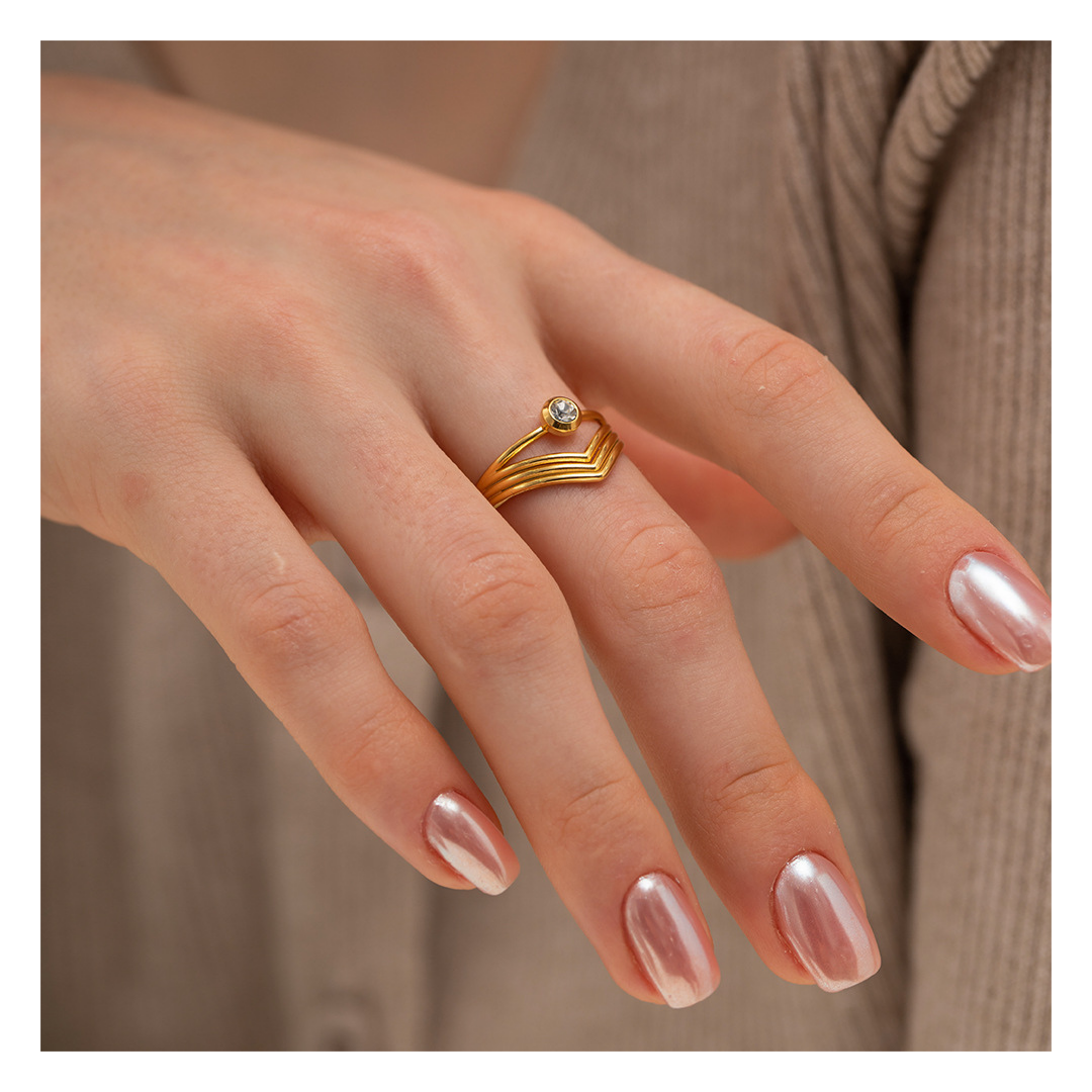 316L Open V-Zirconia Ring - リング|Misy Jewelry