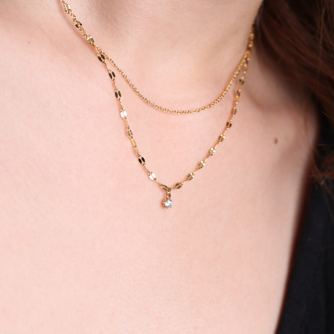 316L Petal Cubic Zirconia necklace 2連ネックレス 詳細画像1|Misy Jewelry