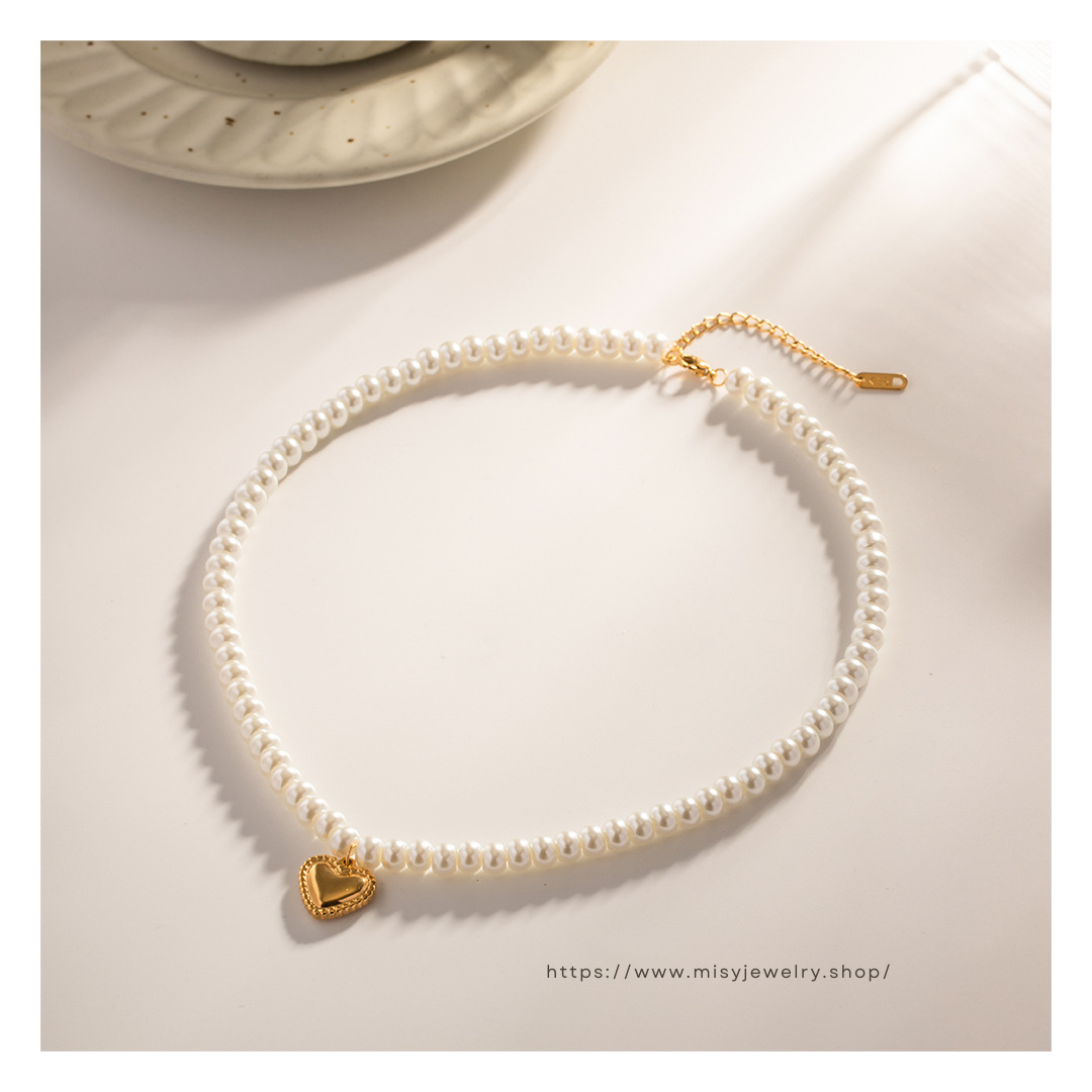 316L Heart Perl Necklace 詳細画像1|Misy Jewelry