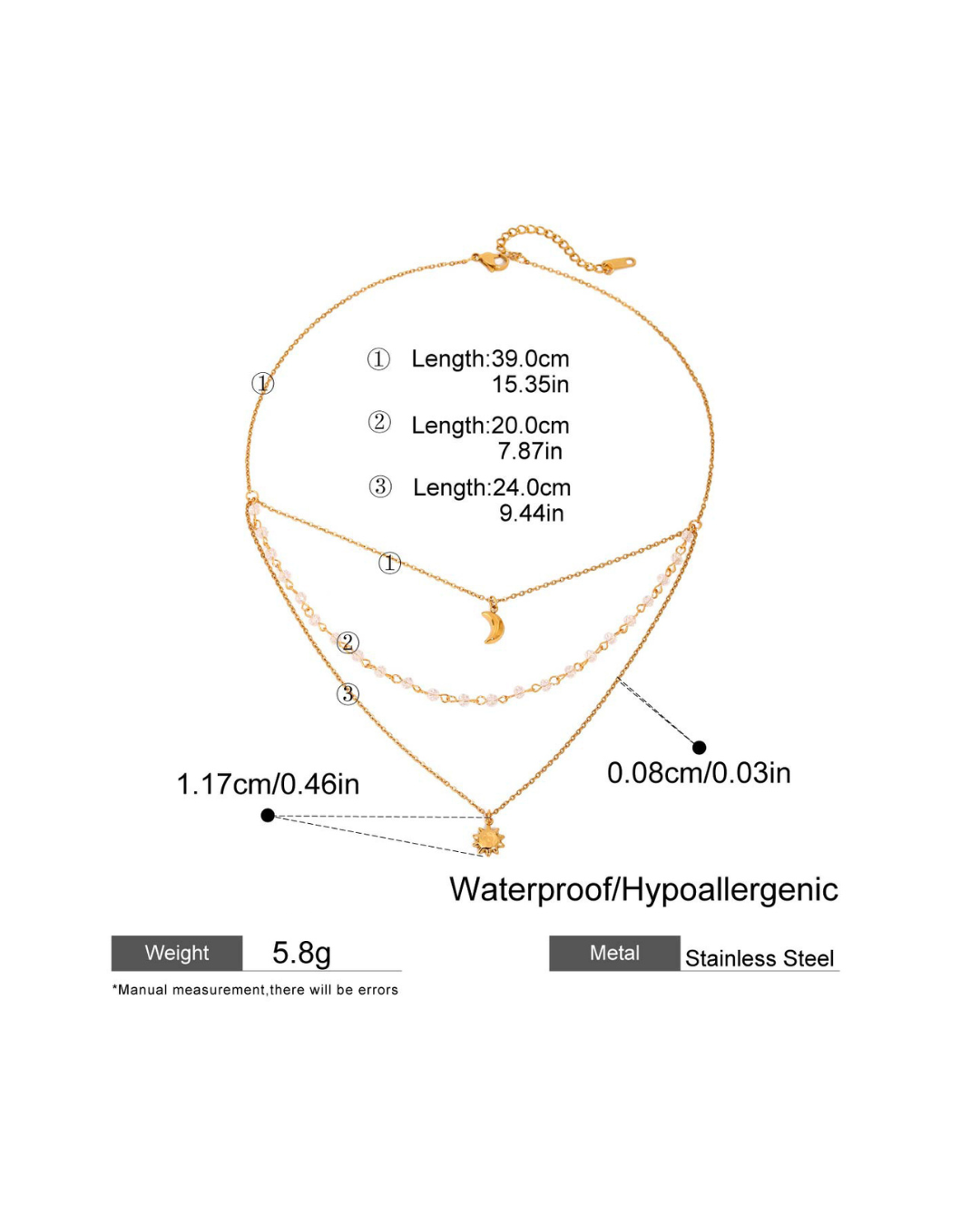 316L Sun & Moon Layered Necklace — ディテール | ネックレス | サージカルステンレス316L | Misy Jewelry