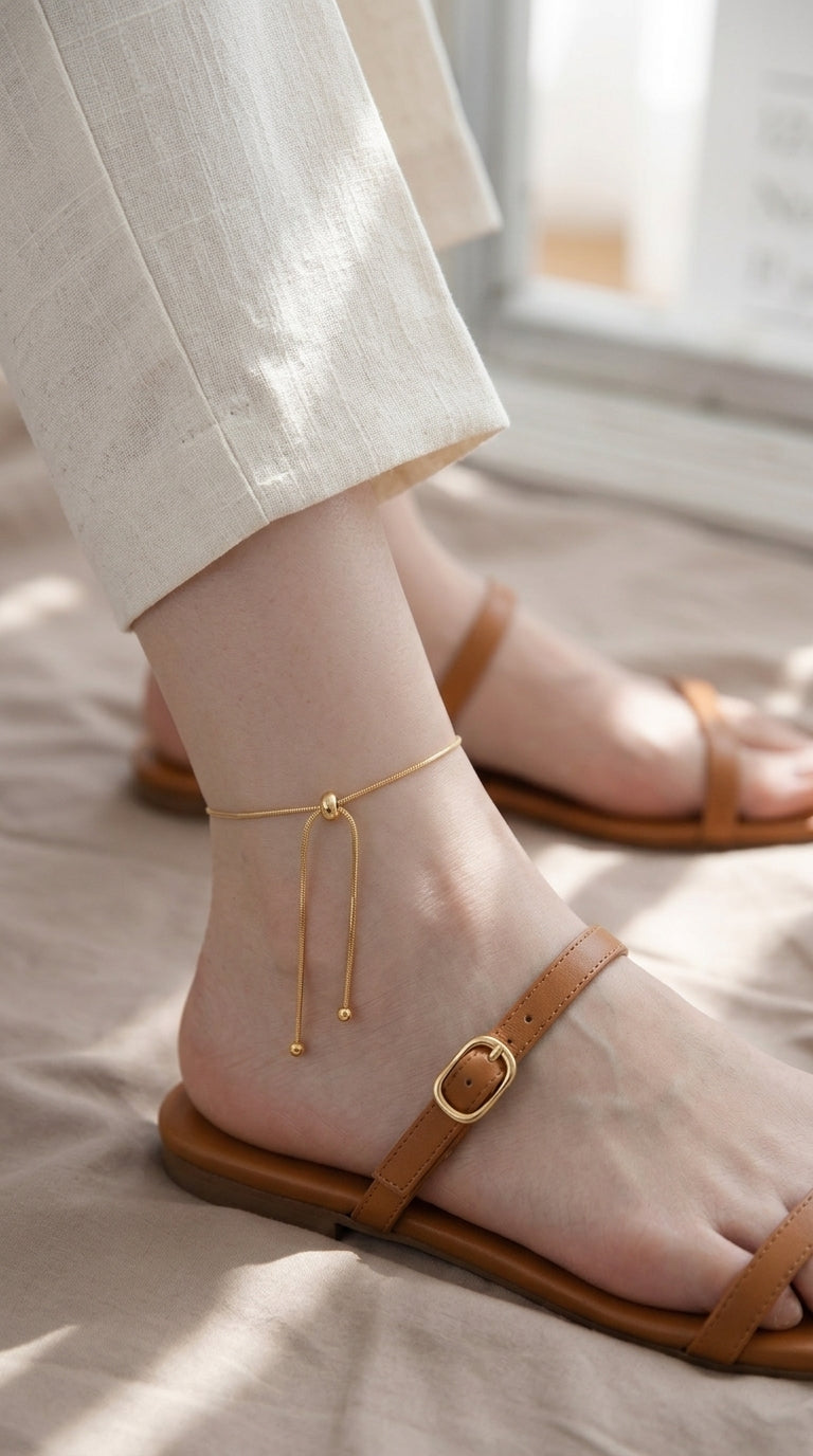 Ribbon Anklet — Gold 着用イメージ | Misy Jewelry