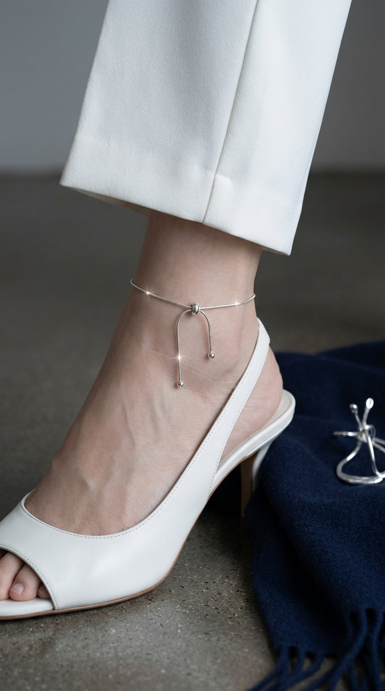 Ribbon Anklet — Silver 着用イメージ | Misy Jewelry